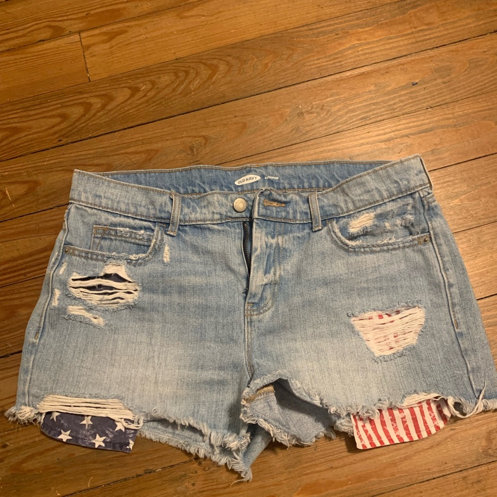 Old Navy American Flag Boyfriend Jean Shorts